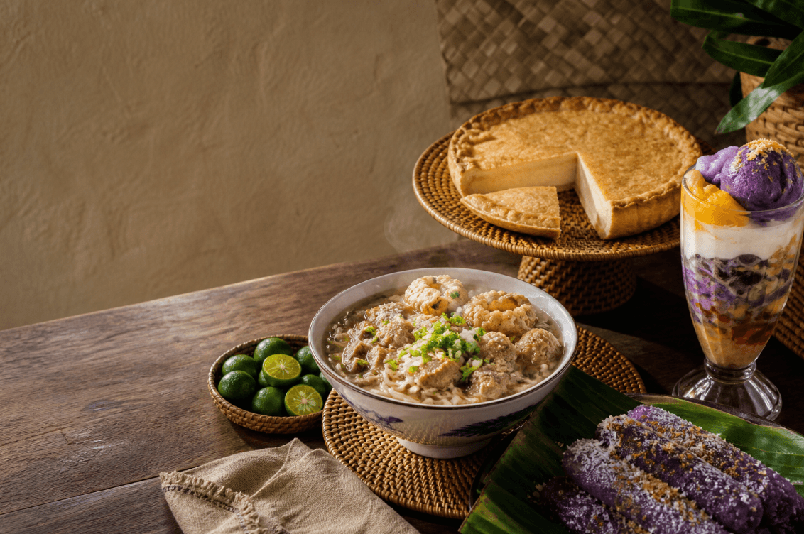 La Paz Batchoy, buko pie, halo-halo, and Filipino kakanin on a warm table